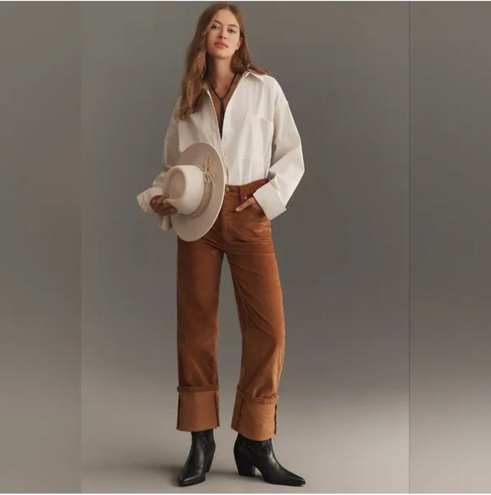 NWT Anthropologie Pilcro Corduroy Cuffed Jeans Brown Women's SIze 26